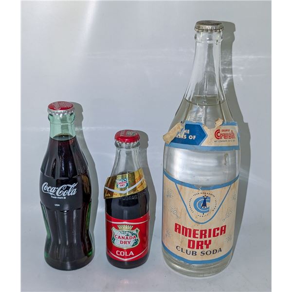 3 BOTTLES OF VINTAGE COLA'S - AMERICAN DRY, COCA