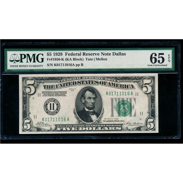 1928 $5 Dallas FRN PMG 65EPQ