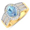 Image 1 : 14KT Yellow Gold 1.28ctw Aquamarine and Diamond Ring