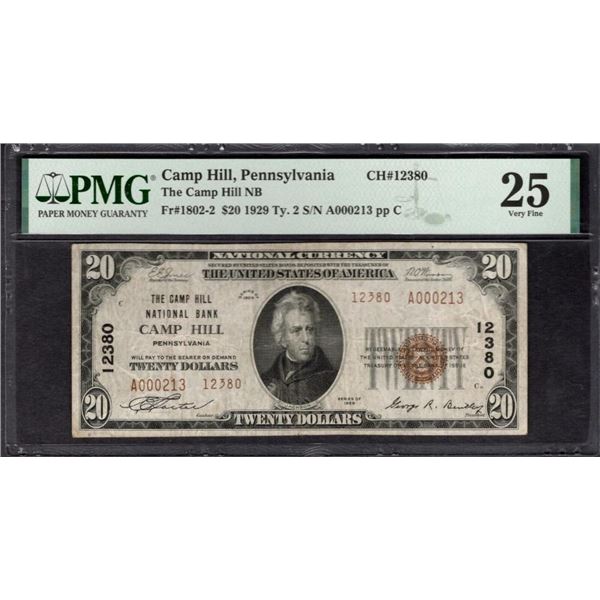 1929 $20 Camp Hill PA National PMG 25