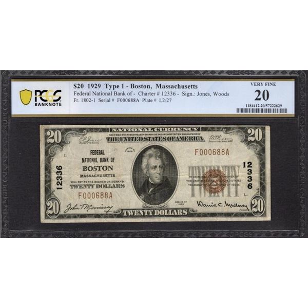 1929 $20 Boston MA National PCGS 20