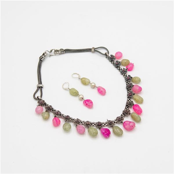 Certified Multi Color Onyx Necklace Earring Set