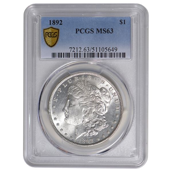 1892 $1 Morgan Silver Dollar PCGS MS63