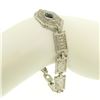 Image 7 : Antique Edwardian 10k White Gold Filigree Link Bracelet w/ Marquise Sim Sapphire