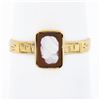 Image 1 : Antique Victorian 10k Gold Petite Bezel Set Rectangular Carved Agate Cameo Ring