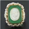 Image 2 : Vintage 14k Gold Carved Mother Of Pearl Cameo Chrysoprase Seed Pearl Frame Ring