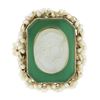 Image 4 : Vintage 14k Gold Carved Mother Of Pearl Cameo Chrysoprase Seed Pearl Frame Ring