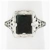 Image 7 : Antique Art Deco 14k White Gold Bloodstone Detailed Open Filigree Solitaire Ring