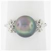 Image 1 : Vintage 18K White Gold 9.1mm Tahitian Pearl w/ Diamond Accents Cocktail Ring