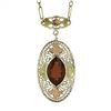Image 5 : Antique Art Deco 14k Tri Color Gold Marquise Garnet Filigree Pendant Necklace