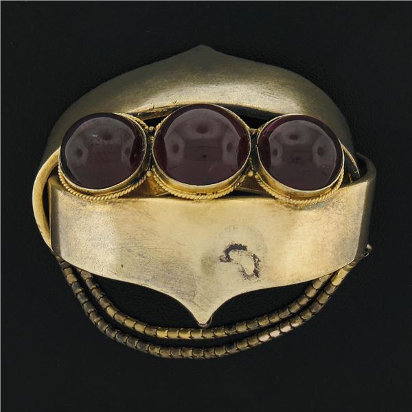 Antique Victorian 18k Gold Cabochon Garnet Dangle Pin Brooch Pendant / Scarf Tie