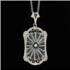 Image 3 : Antique Art Deco Gold Camphor Glass Diamond Filigree Pendant on 18" Chain