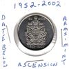2002 Canadian Half Dollar,1952-2002,Date Below Arms,Ascension,MINT