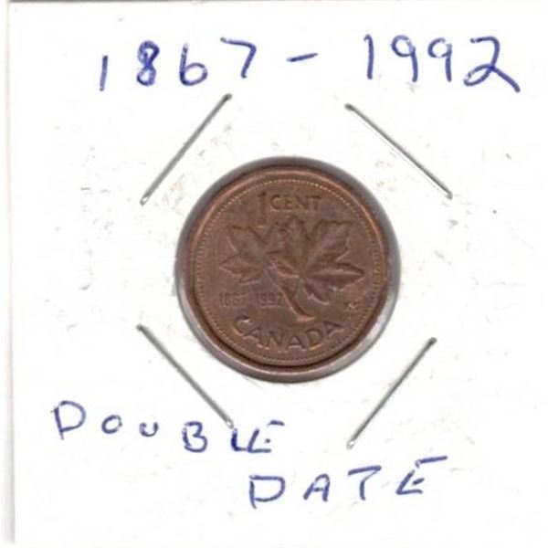 1992 Canadian Small Cent Penny, 1867-1992 Double Date