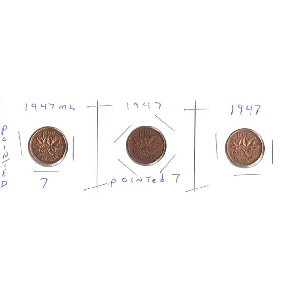 THREE 1947 Small Cents