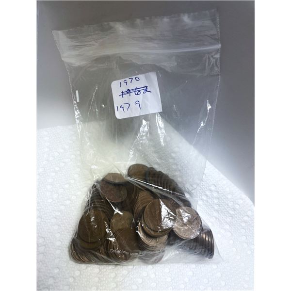 Bag of Canadian Small Cents 1970 - 1979