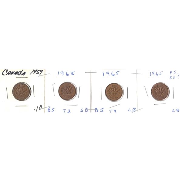 FOUR Canadian Small Cents 1959 / 1965