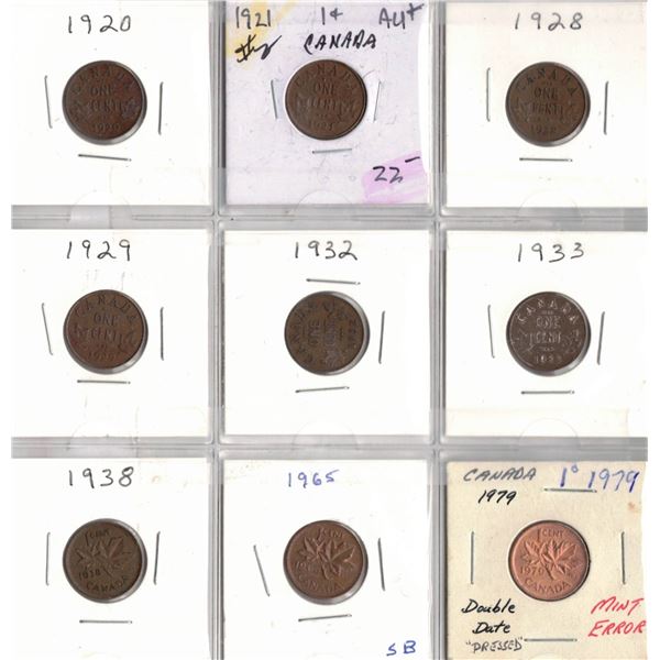 Canadian Small Cent,1920, 1921, 1928, 1929, 1932,1933,1938,1965,1979