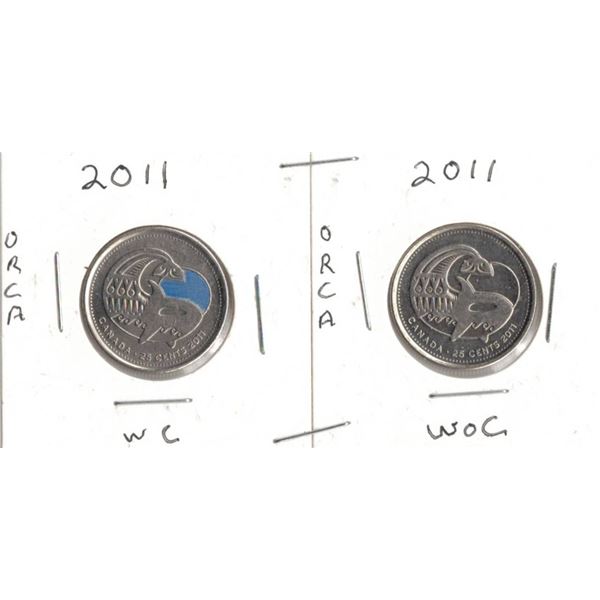 2011 Canadian Quarter, Orca With Colour  and Without Colour