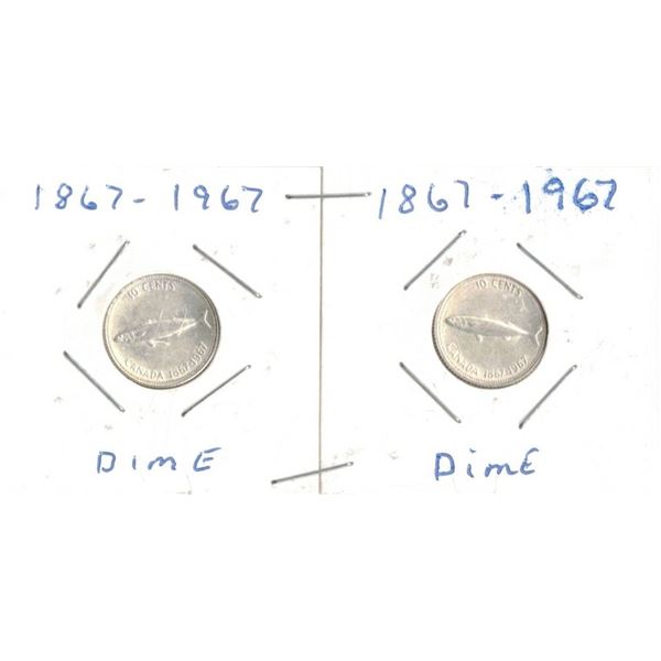 Canadian Centennial TWO Dimes, Fish