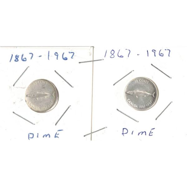 Canadian Centennial TWO Dimes, Fish