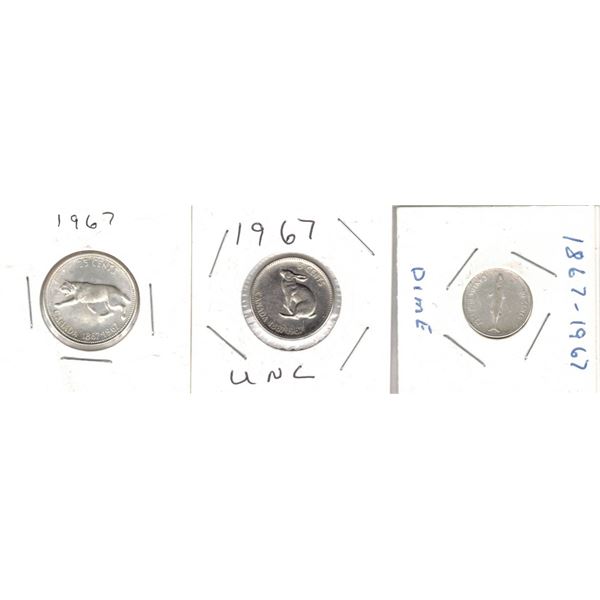 Canadian Centennial Quarter, Dime and Nickel
