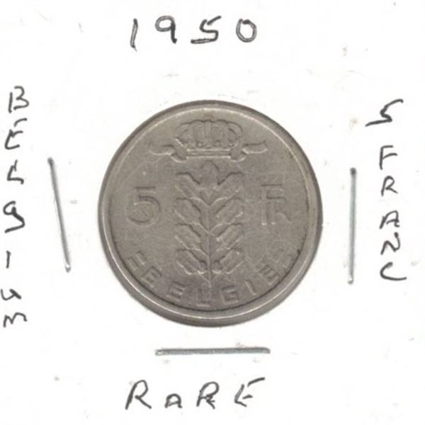 Belgiun 5 Franc Coin, Rare