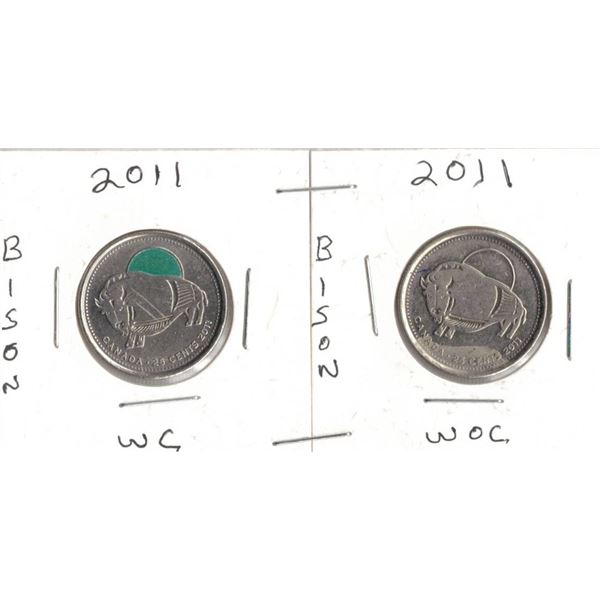 2011 Canadian 25-cent "Bison" quarter  With Colour and Without Colour