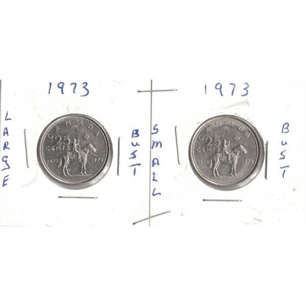 1973 Canadian 25-cent coin Large Bust and Small Bust