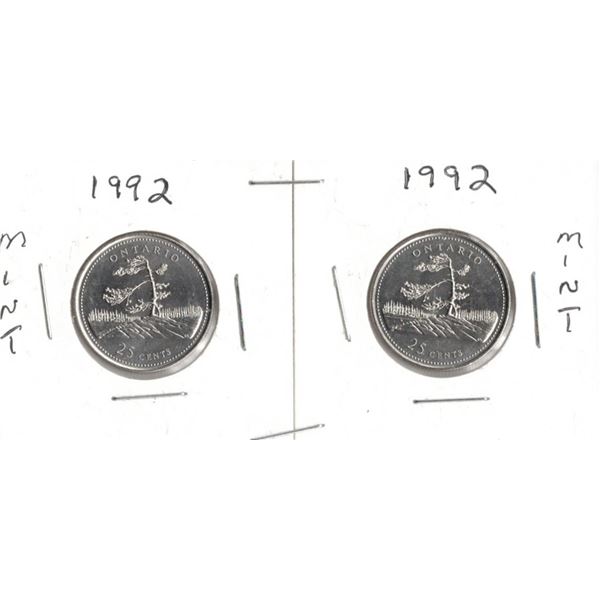 TWO 1992 Canadian 25-cent Ontario provincial quarters
