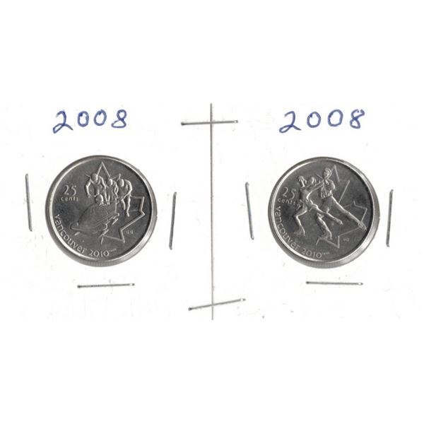 2008 Canadian 25-cent Olympic coins Bob Sled and Figure Skating
