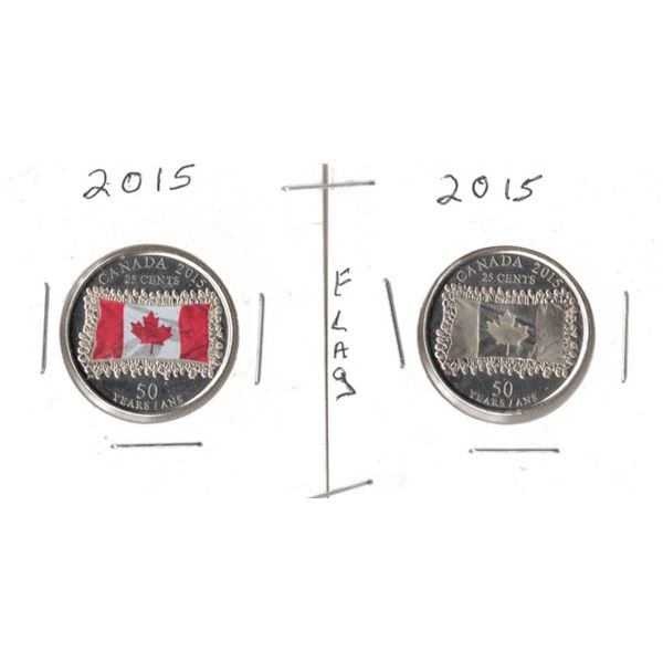 2015 Canadian 25-cent commemorative coin National Flag With Colour and Without Colour