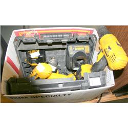 BOX LOT OF CORDLESS DEWALT POWER DRILLS