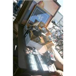 TABLE OF MISC. FRAMED PICTURES & TOOLS