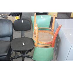 Two green vynal chairs & office chair