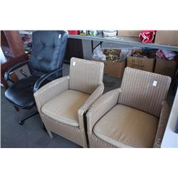 Lot of 3 chairs 2 wicker 1 office