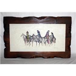 Oil Painting of Indians and Horses