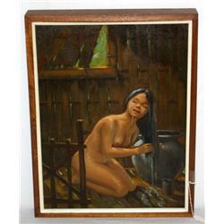 Oil on Canvas Nude Washing Hair by Rafael Maniago