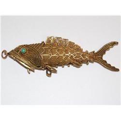 Antique 14k Vermeil Filigree Fish Pendant