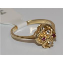 14K Gold Ring With Diamonds & Rubies