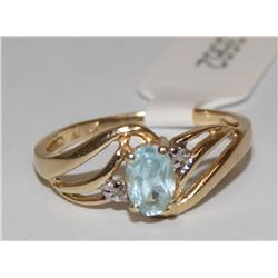 AAA Blue Topaz & Diamonds Ladies Swirl Ring