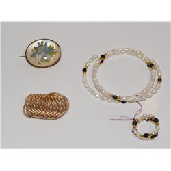 2 Vintage Brooches & Fresh water Pearl Bracelet