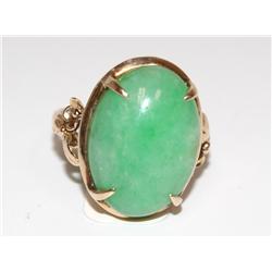 Antique 14kt Gold Ring W/16ct  Apple Jade Stone