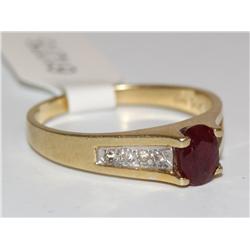 Deep Red Color Burmese Ruby & Diamond Ring