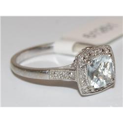 AAA Blue Topaz & Diamonds Hand Carved Ladies Ring