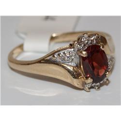 10K Gold Ring With Garnet & Diamonds