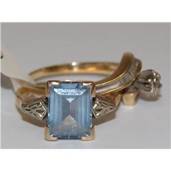 Diamonds Engagement Ring & Blue Topaz Ring