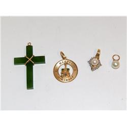 Emerald Pendant, Jade Cross, Pearl Pendant