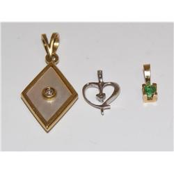 Diamond Pendant, mother of pearl pendant & Emerald