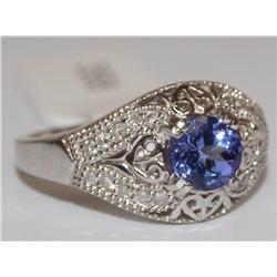 1.00Ctw AAA Tanzanite Round & Diamonds Hand Carved
